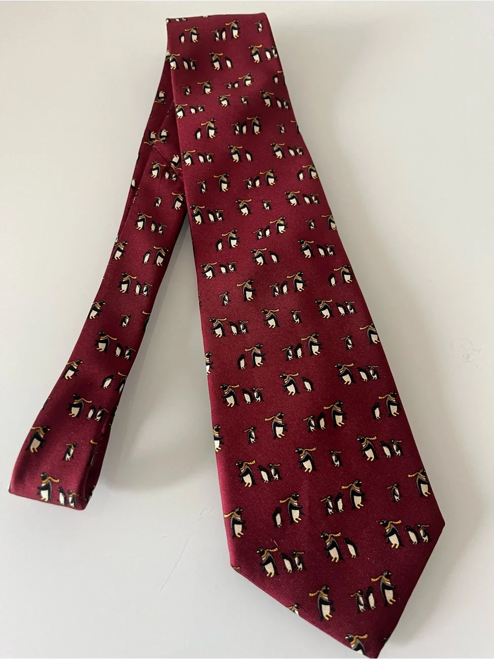 Brooks Brothers Burgundy Silk Tie with Penguin Motif